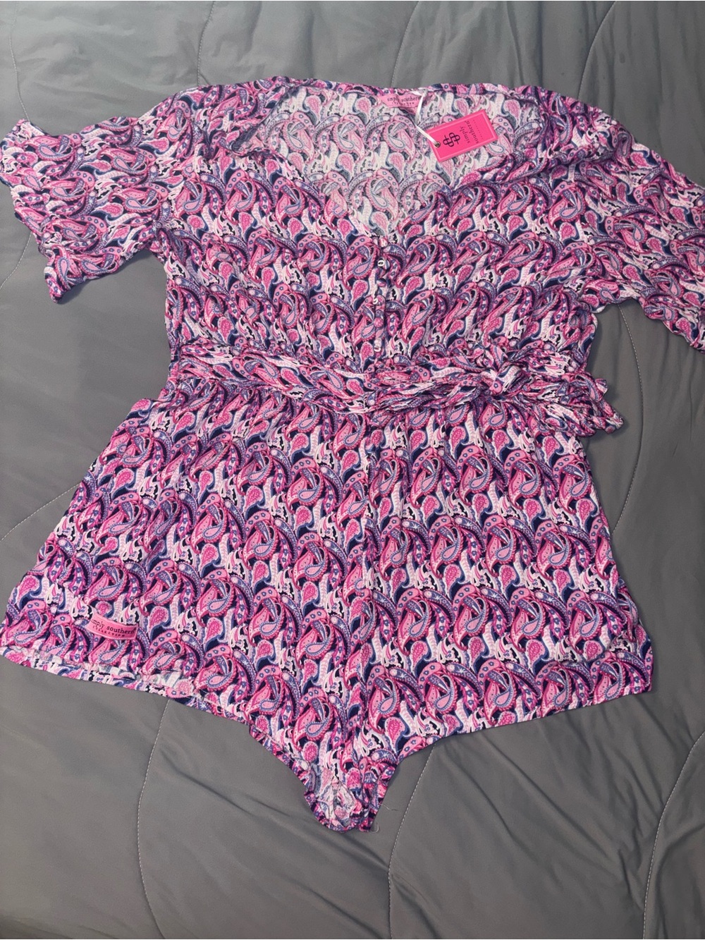 Simply Southern XL Pink & Purple Paisley Romper